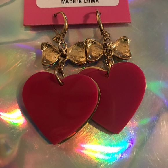 Pink poodle heart earrings vintage Betsey Johnson - Picture 3 of 3